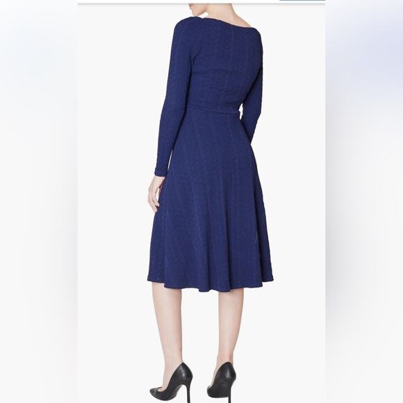 Julia Jordan Sweetheart Neck Long Sleeve Knit Dress Navy Blue Textured Size 14 - Picture 2 of 16